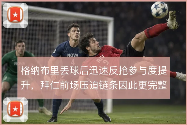 格纳布里丢球后迅速反抢参与度提升，拜仁前场压迫链条因此更完整